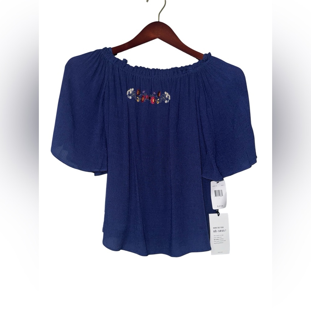 NWT Obsess Blue Off-Shoulder Women's Top Size Large
